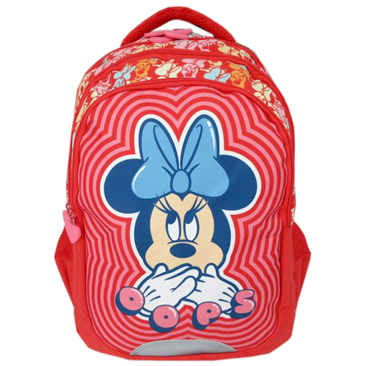 Ghiozdan Minnie mouse cu 3 compartimente separate, imprimeu OOPS, spate buretat, rosu - imagine 4